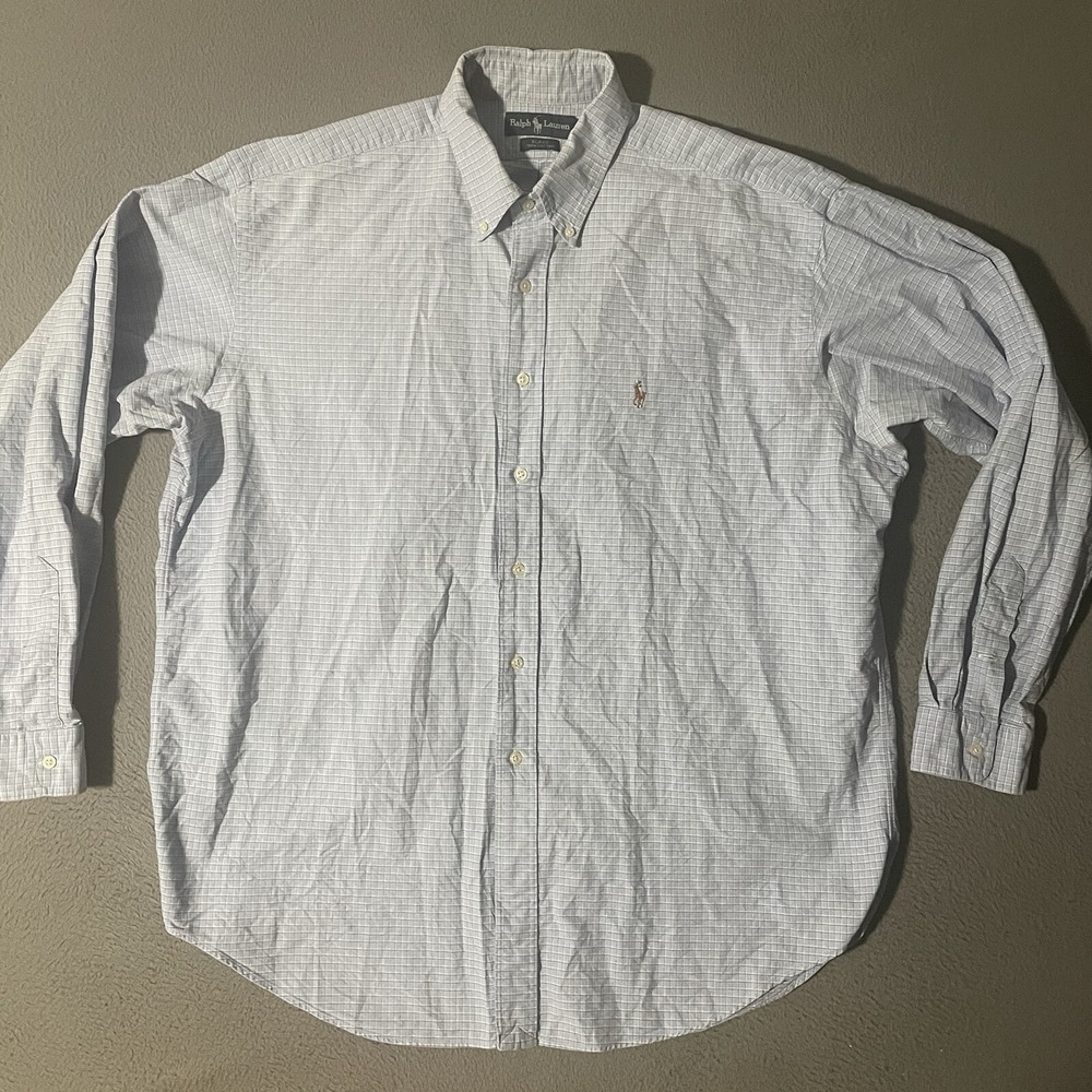 Polo Ralph Lauren Shirt Mens XL‎ Long Sleeve Button Front Blake Check Cotton VTG
